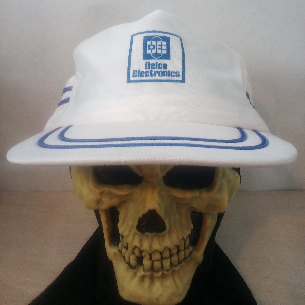 Vintage Delco Electronics Striped Snap Back Trucker Hat
